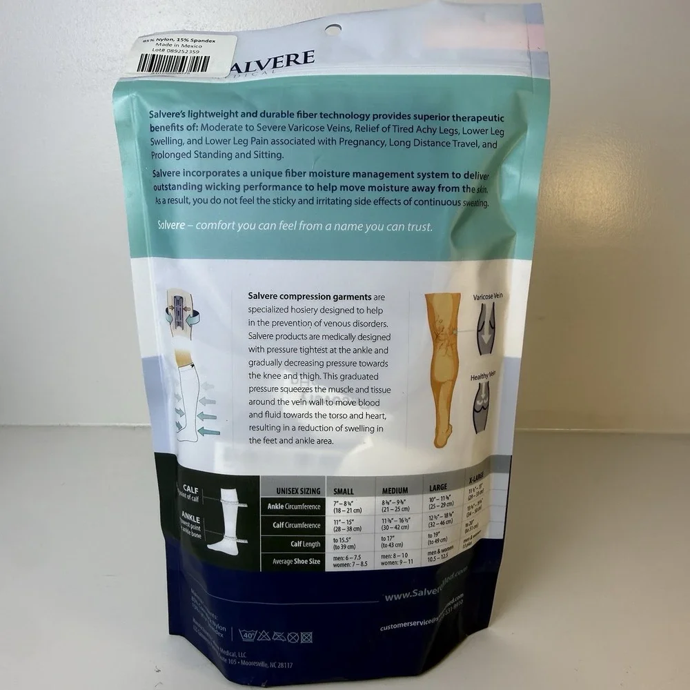SALVERE MEDICAL Unisex Compression Socks NEW 15-20 MM/Knee High/ Large Black